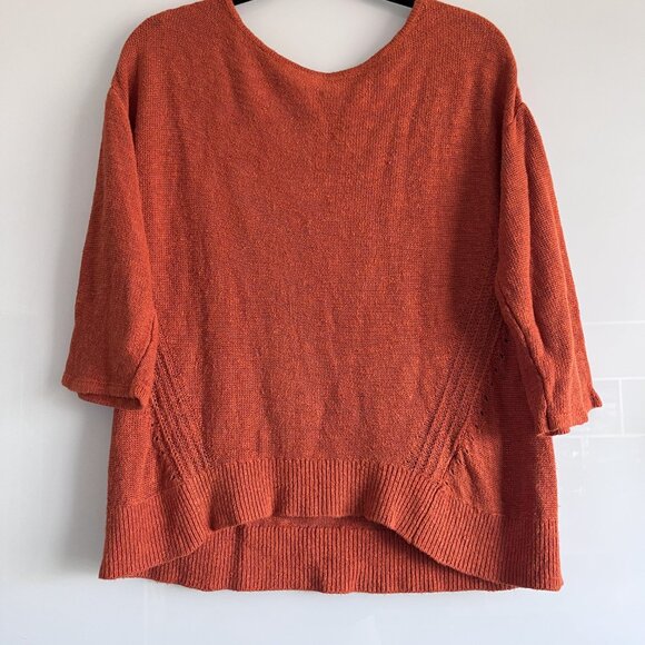 Anthropologie Mayfield Linen Sweater Rust Orange Small Boho Fall Pullover - Picture 4 of 10